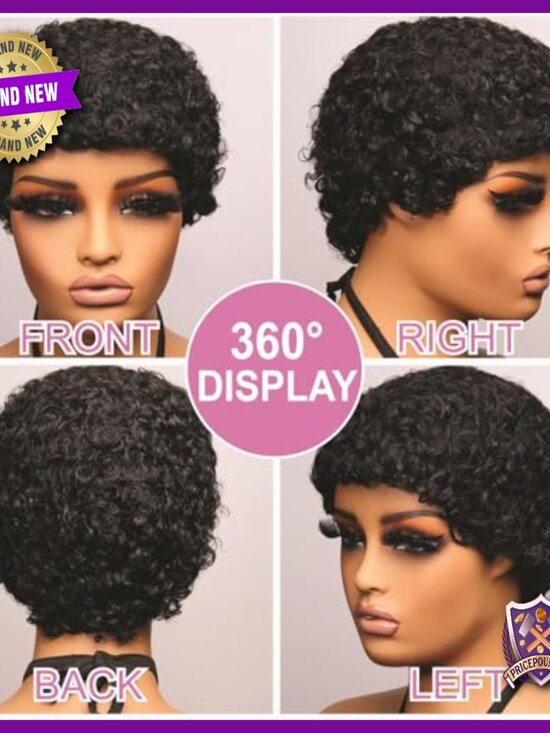Human Hair Afro Wig Glueless Breathable Cap Short Curly Versatile Style main image 5